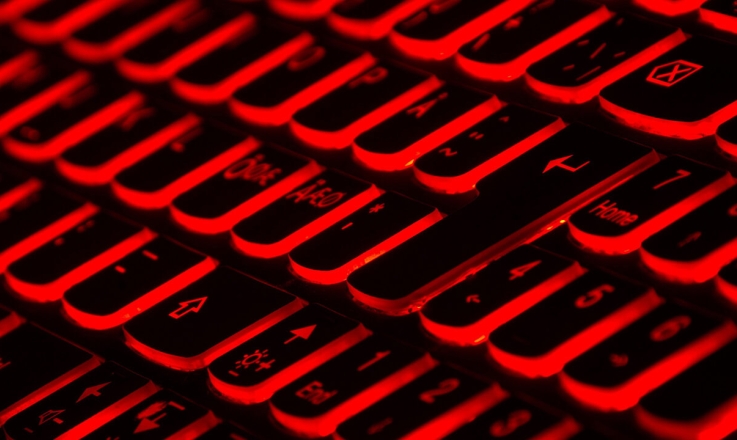 Keyboard with red backlight marking a cyberalert